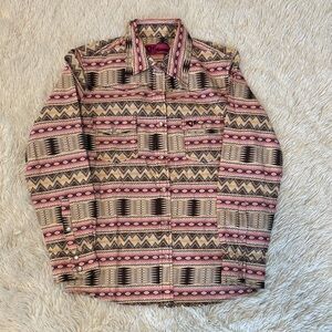 Women's Geometric Button Down Shirt - Pink and Brown